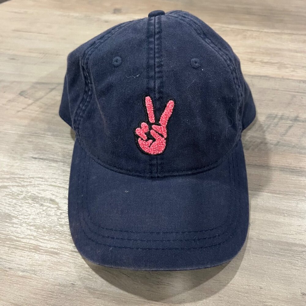 Totally Chill Peace Sign Soft Navy Baseball Cap With Pink Embroidery